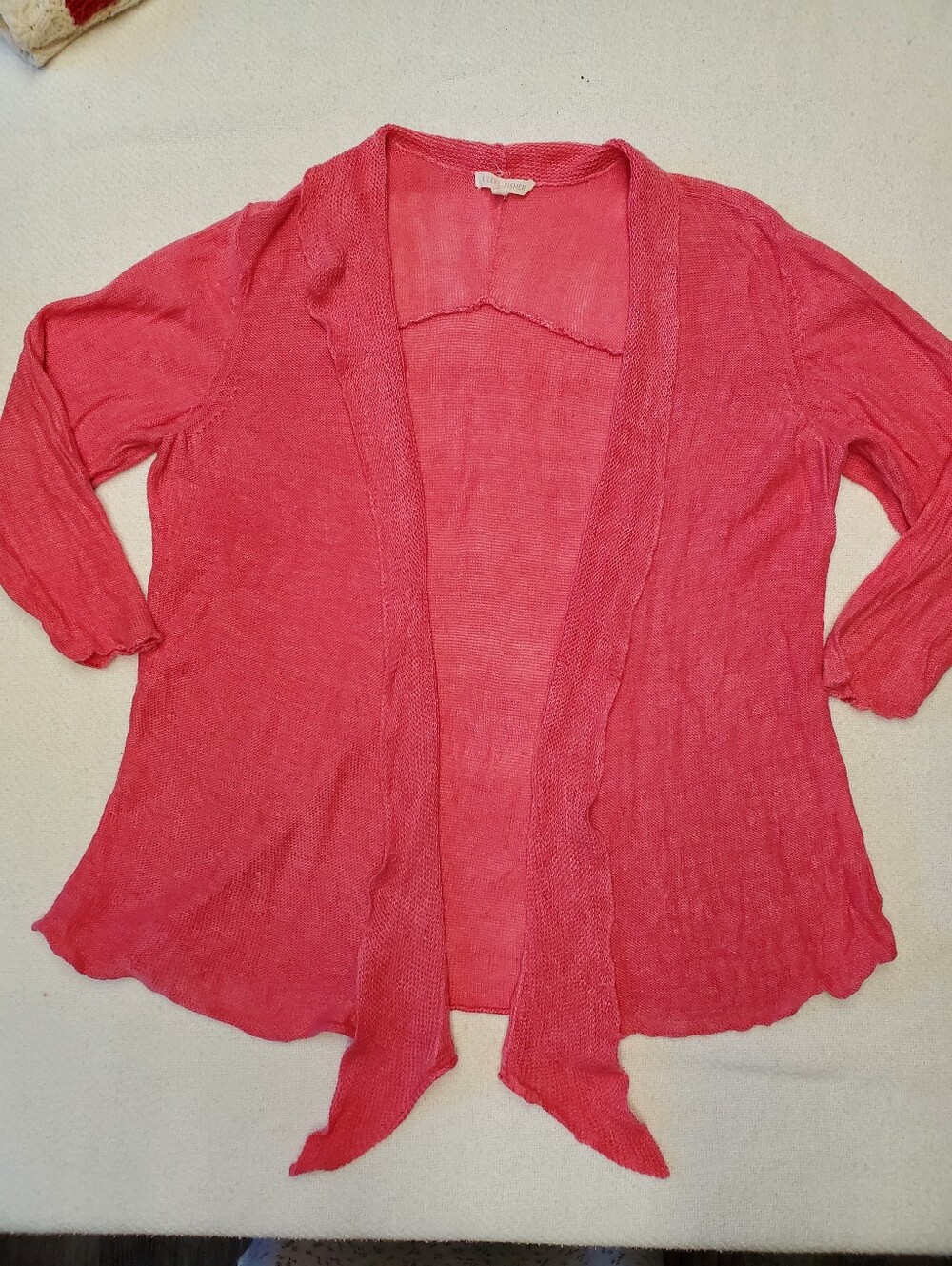 Eileen Fisher Coral Open Front Cardigan Sz L 100% Hemp Lightweight Duster